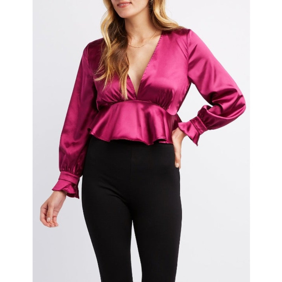Satin Peplum Top + Charlotte Russe - Picture 2 of 8
